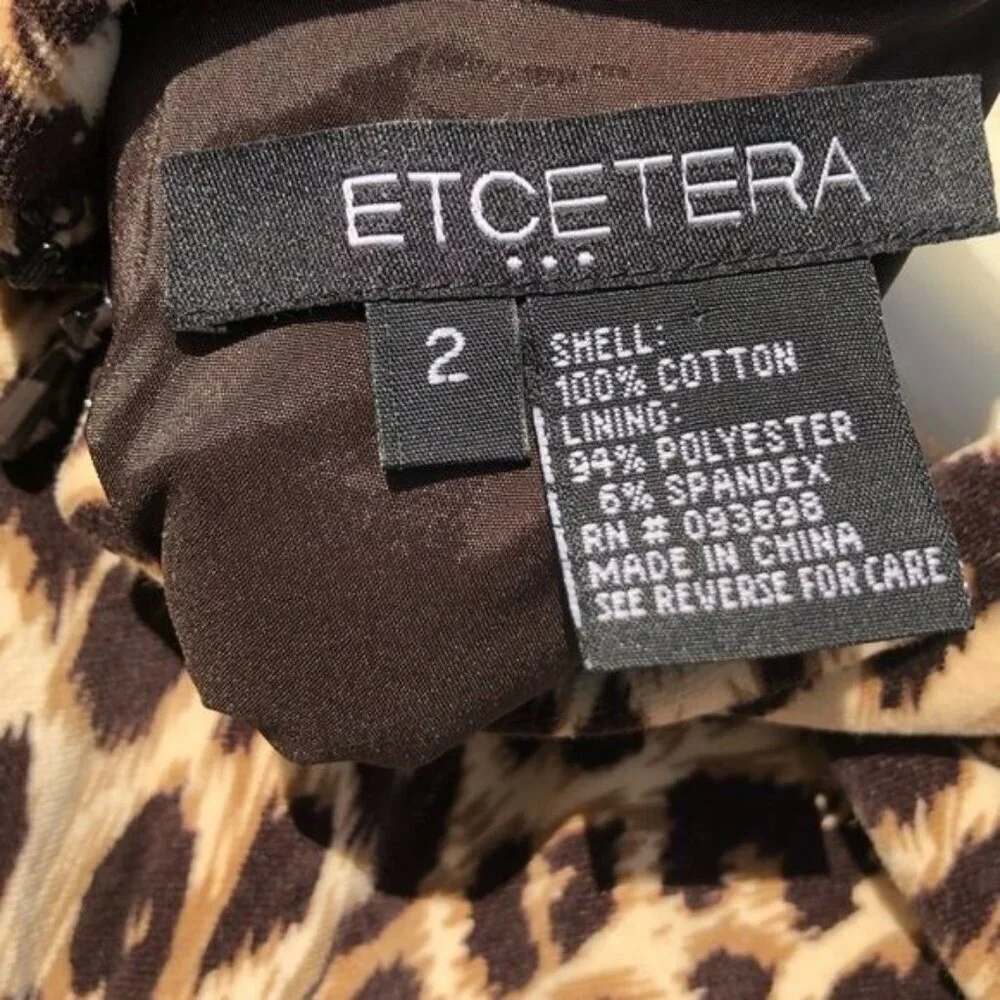 Etcetera 2 Cheetah Print Mini Dress 2 Tan Cream Black Bow Collar Short Sleeve - Picture 9 of 9
